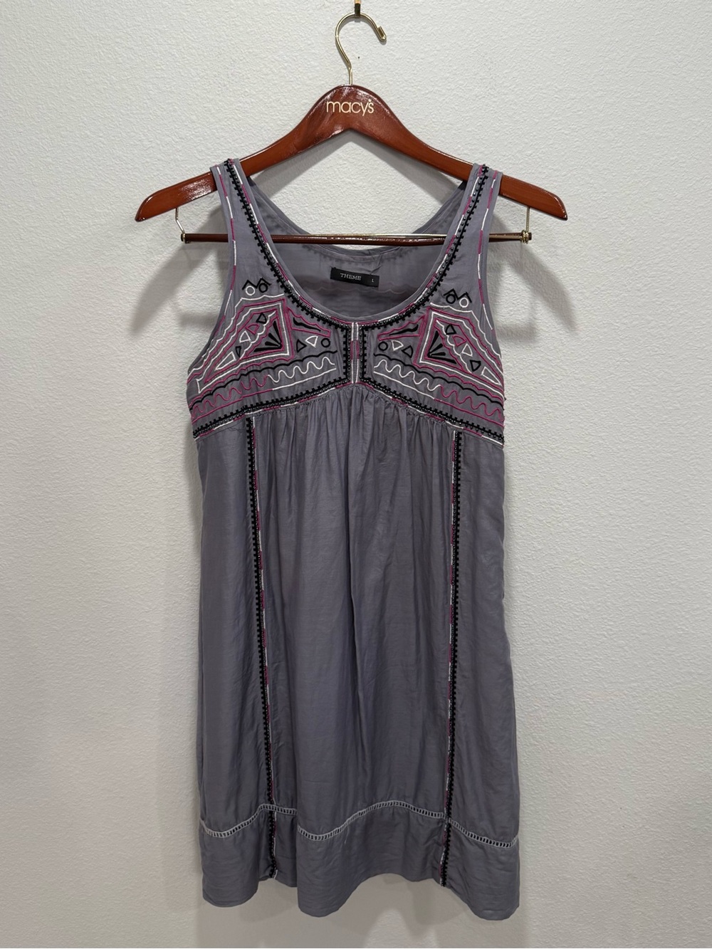 Like New Theme Gray 🩷🤍🖤 Beaded Silk & Cotton Mini Shift Dress